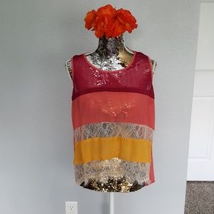 Margo & Sebastian L Hi Lo Split Back Blouse